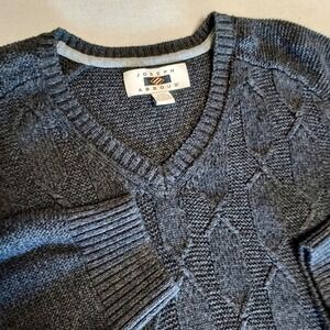 Joseph Abboud Mens V Neck Sweater‎ XXL Gray Cable Knit Cotton Blend
